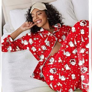 Ekouaer Xmas Pajama Set NWT Women's XXL xmas trees, reindeer, snowman, snowflake